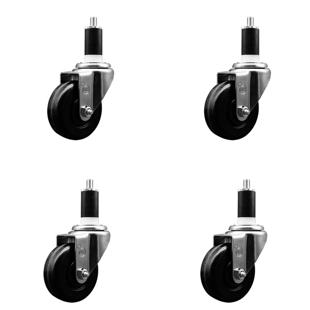 SCC-EX20S3514-PHR-138-4 Phenolic Swivel Expanding Stem Caster with Roller Bearings 3.5 x 1.25 in. Black Wheels & 1.38 in. Stems - Set of 4