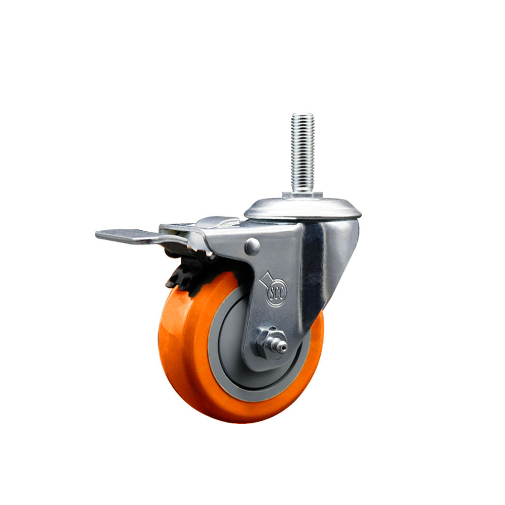 SCC-TSTTL20S3514-PPUB-ORG-58212 Polyurethane Swivel Threaded Stem Caster with 3.5 x 1.25 in. Orange Wheel & 0.63 in. Stem & Total Locking Brake