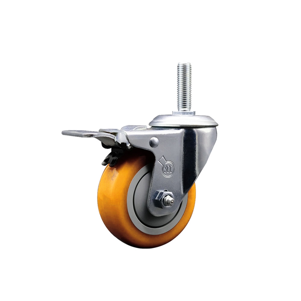 SCC-TSTTL20S3514-PPUB-YEL-34212 Polyurethane Swivel Threaded Stem Caster with 3.5 x 1.25 in. Yellow Wheel & 0.75 in. Stem & Total Locking Brake