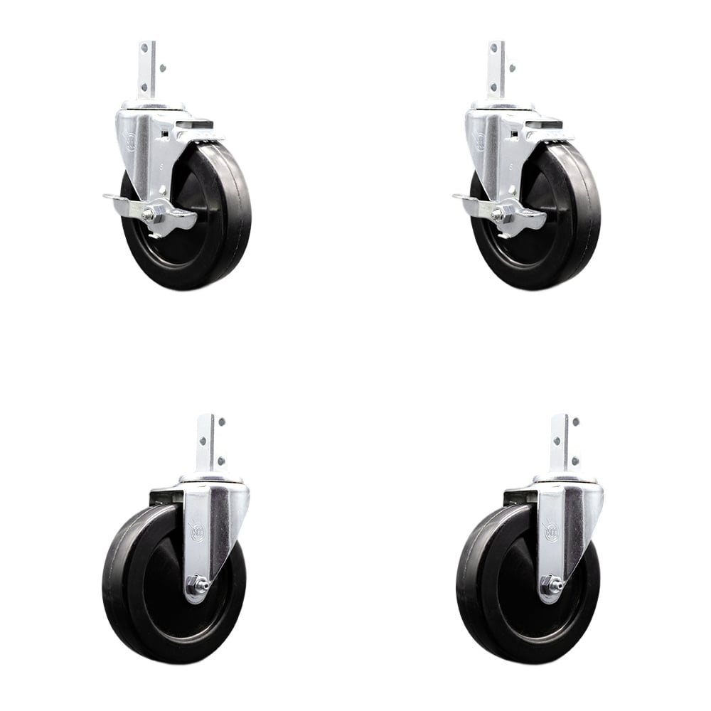 Swivel Square Stem Caster with 5 x 1.25 in. Black Soft Rubber Wheel, 0.75 x 2 in. Square Stem with 3 0.26 in. Diameter Mounting Holes - Set of 4