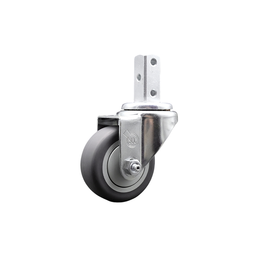 Swivel Square Stem Caster with 3.5 x 1.25 in. Gray Thermoplastic Rubber Wheel, 0.75 x 2 in. Square Stem with 3 0.26 in. Diameter Mounting Holes