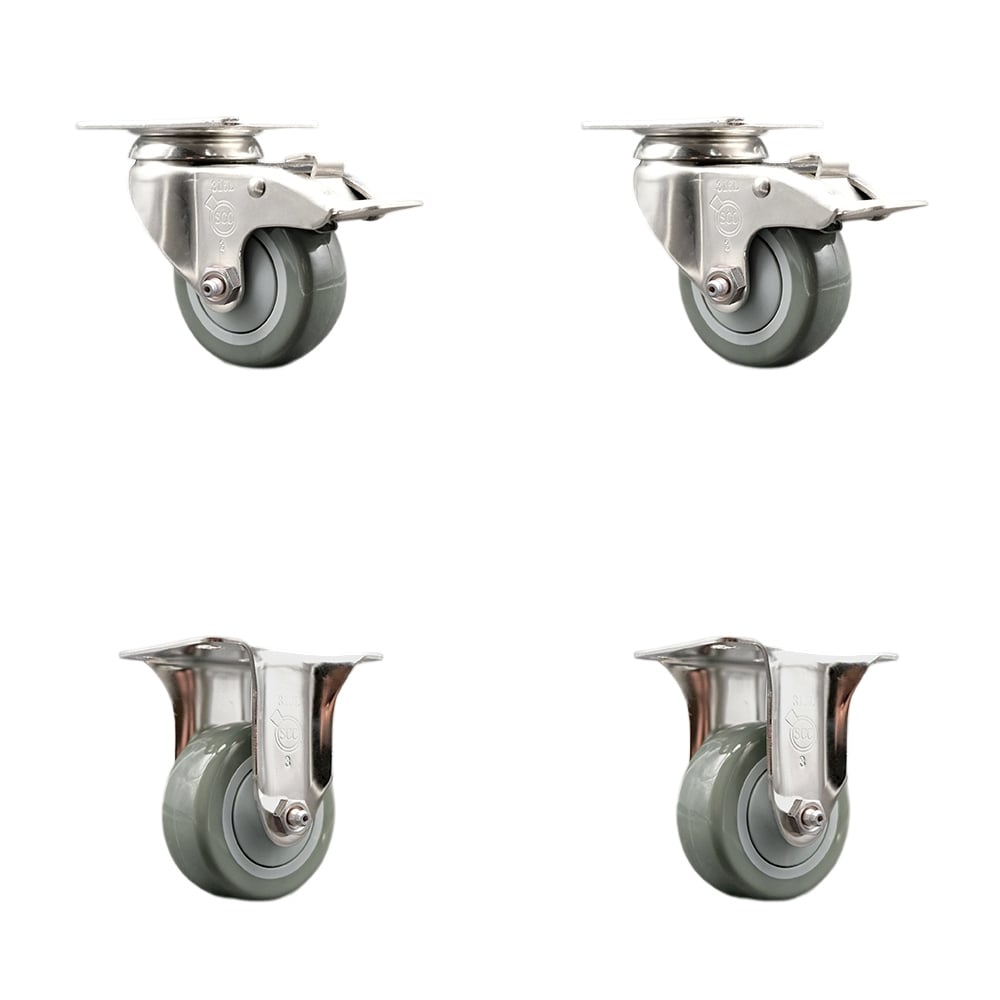 SCC-SS316TTL20S314-PPUB-2-R-2 Polyurethane Swivel Top Plate Caster with 3 in. 316 Stainless Steel Gray Wheels - Set of 4