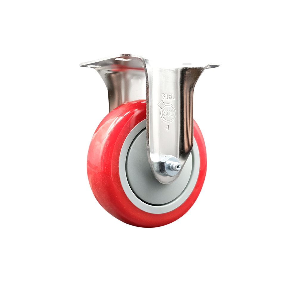 SCC-SS31620R414-PPUB-RED Polyurethane Rigid Top Plate Caster with 4 in. Red Caster Wheel - 316 Stainless Steel Caster