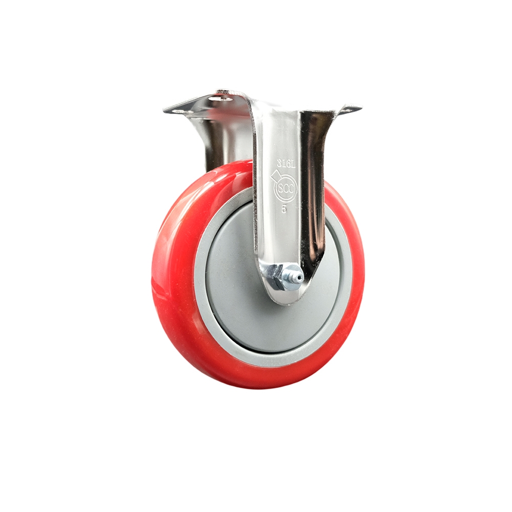 SCC-SS31620R514-PPUB-RED Polyurethane Rigid Top Plate Caster with 5 in. Red Caster Wheel - 316 Stainless Steel Caster