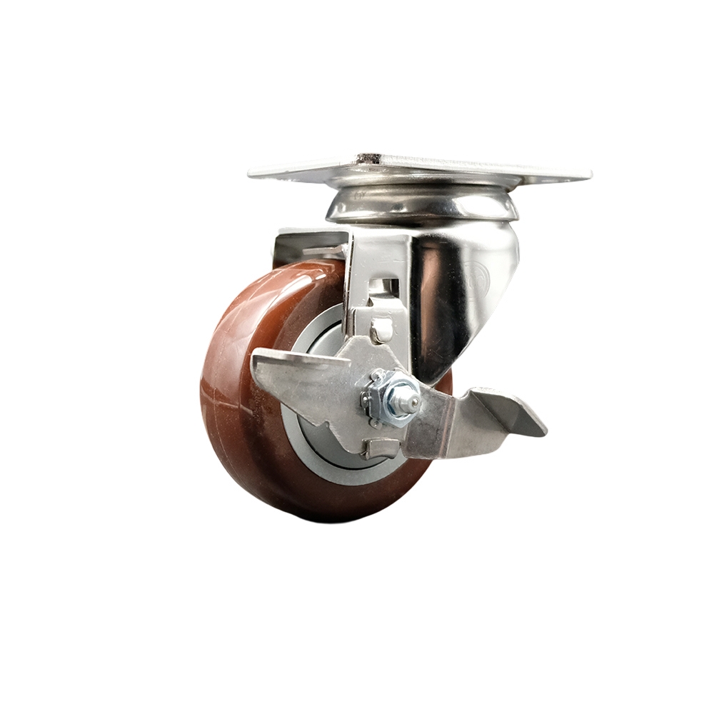 SCC-SS31620S3514-PPUB-MRN-TLB Polyurethane Swivel Top Plate Caster with 3.5 in. 316 Stainless Steel Maroon Caster Wheel & Top Lock Brake
