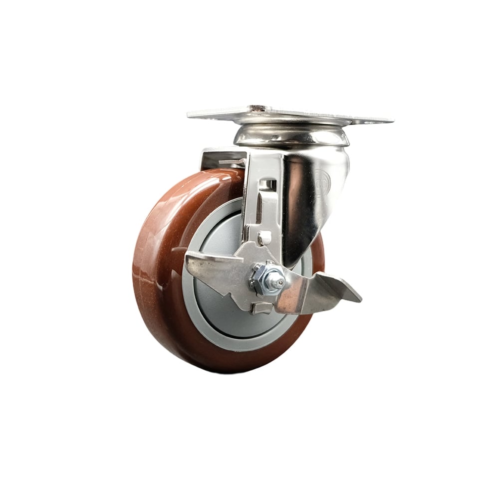 SCC-SS31620S414-PPUB-MRN-TLB Polyurethane Swivel Top Plate Caster with 4 in. 316 Stainless Steel Maroon Caster Wheel & Top Lock Brake