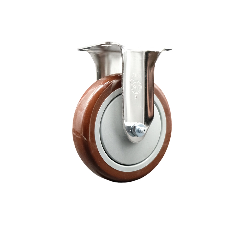 SCC-SS31620R514-PPUB-MRN Polyurethane Rigid Top Plate Caster with 5 in. Maroon Caster Wheel - 316 Stainless Steel Caster