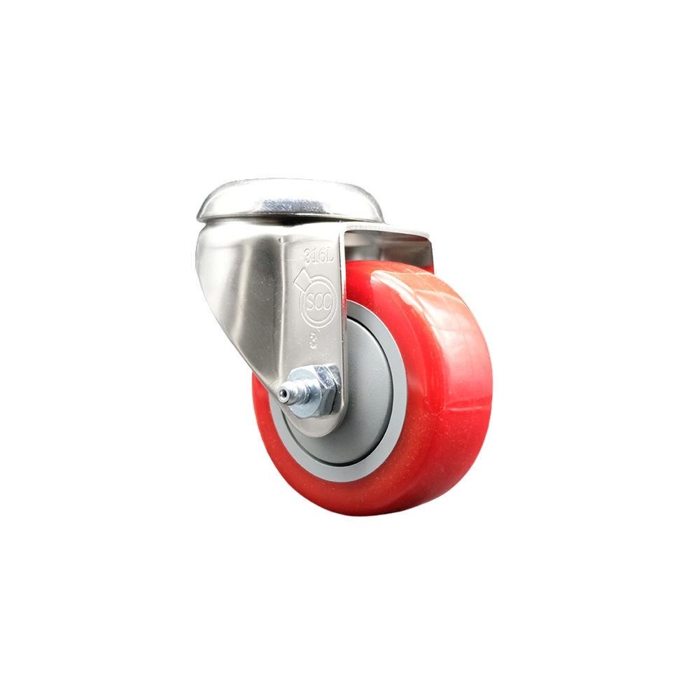 SCC-SS316BH20S314-PPUB-RED Polyurethane Swivel Bolt Hole Caster with 3 in. Red Caster Wheel - 316 Stainless Steel Caster