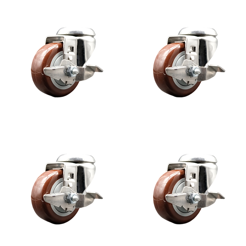SCC-SS316BH20S314-PPUB-MRN-TLB-4 Polyurethane Swivel Bolt Hole Caster with 3 in. Maroon Caster Wheels - 316 Stainless Steel Casters - Set of 4