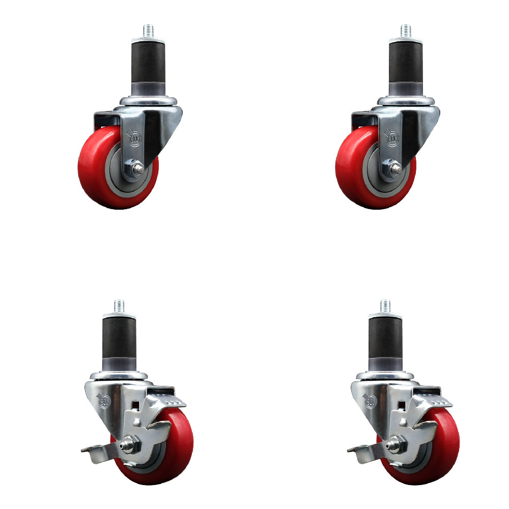 SCC-EX20S314-PPUB-RED-2-TLB-2-158 Polyurethane Swivel Expanding Stem Caster with 3 in. Red Wheels & 1.63 in. Stems - Set of 4