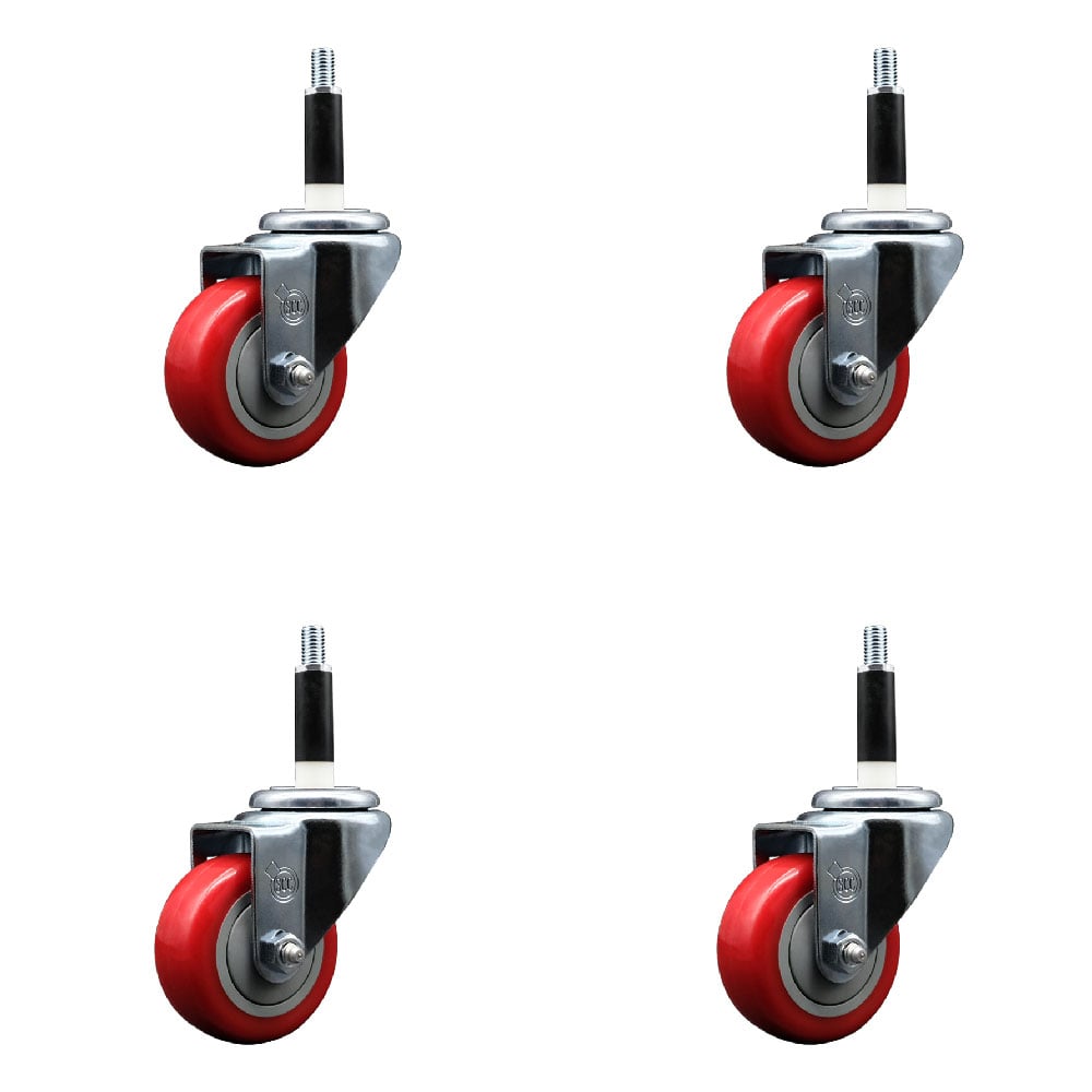SCC-SSEX20S314-PPUB-RED-78-4 Stainless Steel Polyurethane Swivel Expanding Stem Caster with 3 in. Red Wheels & 0.87 in. Stems - Set of 4
