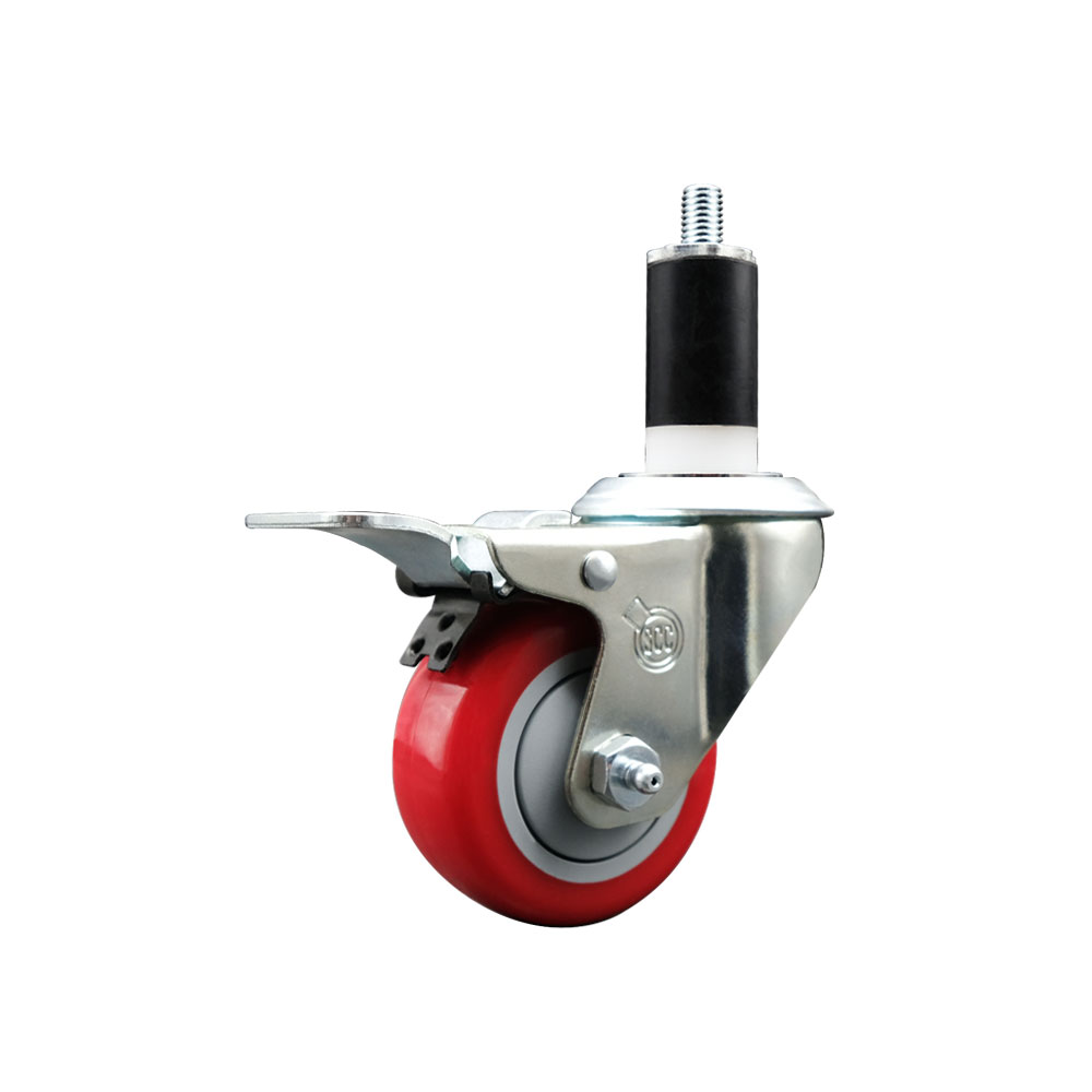 SCC-SSEXTTL20S314-PPUB-RED-138 Stainless Steel Polyurethane Expanding Stem Swivel Caster with 3 in. Red Wheel & 1.38 in. Stem & Total Locking Brake