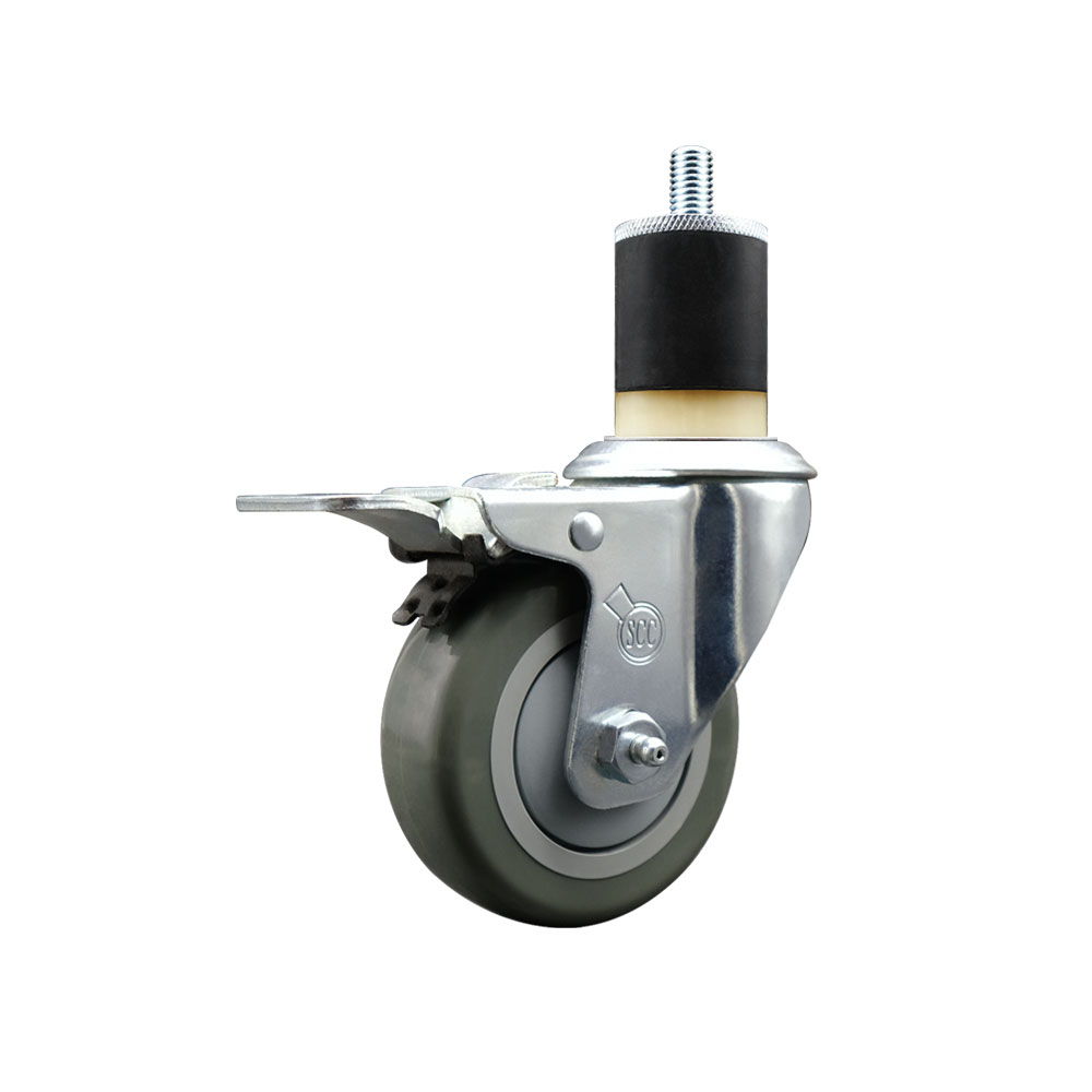 SCC-SSEXTTL20S3514-PPUB-178 Stainless Steel Polyurethane Expanding Stem Swivel Caster with 3.5 in. Gray Wheel & 1.87 in. Stem & Total Locking Brake