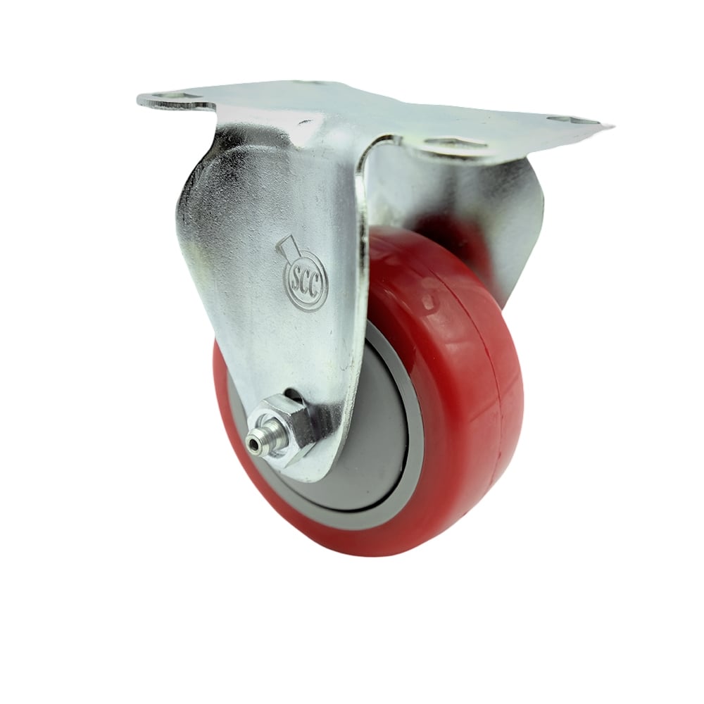SCC-SS20R314-PPUB-RED Stainless Steel Polyurethane Swivel Top Plate Rigid Caster with 3 x 1.25 in. Red Wheel