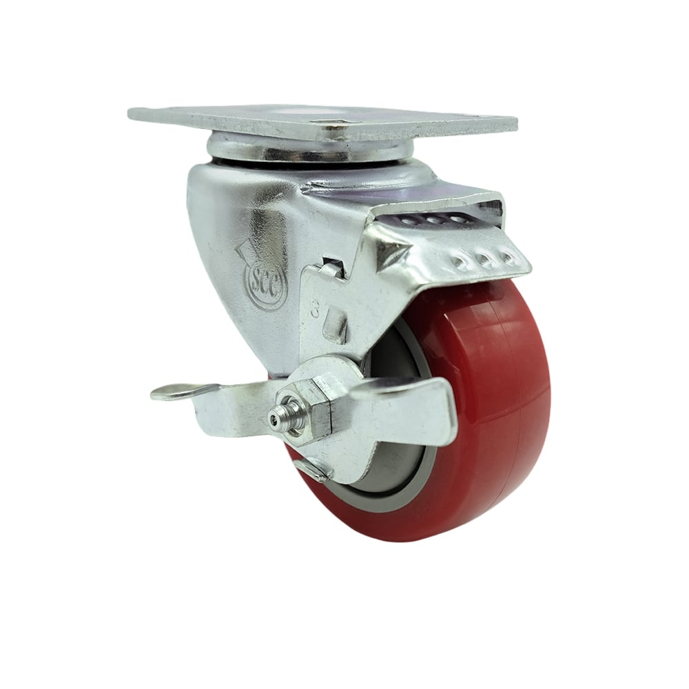 SCC-SS20S314-PPUB-RED-TLB Stainless Steel Polyurethane Swivel Top Plate Swivel Caster with 3 x 1.25 in. Red Wheel & Top Locking Brake