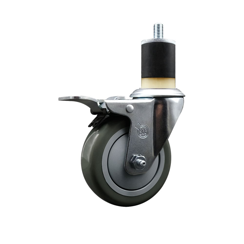 SCC-EXTTL20S414-PPUB-178 Polyurethane Expanding Stem Swivel Caster with 4 in. Gray Wheel & 1.87 in. Stem & Total Locking Brake