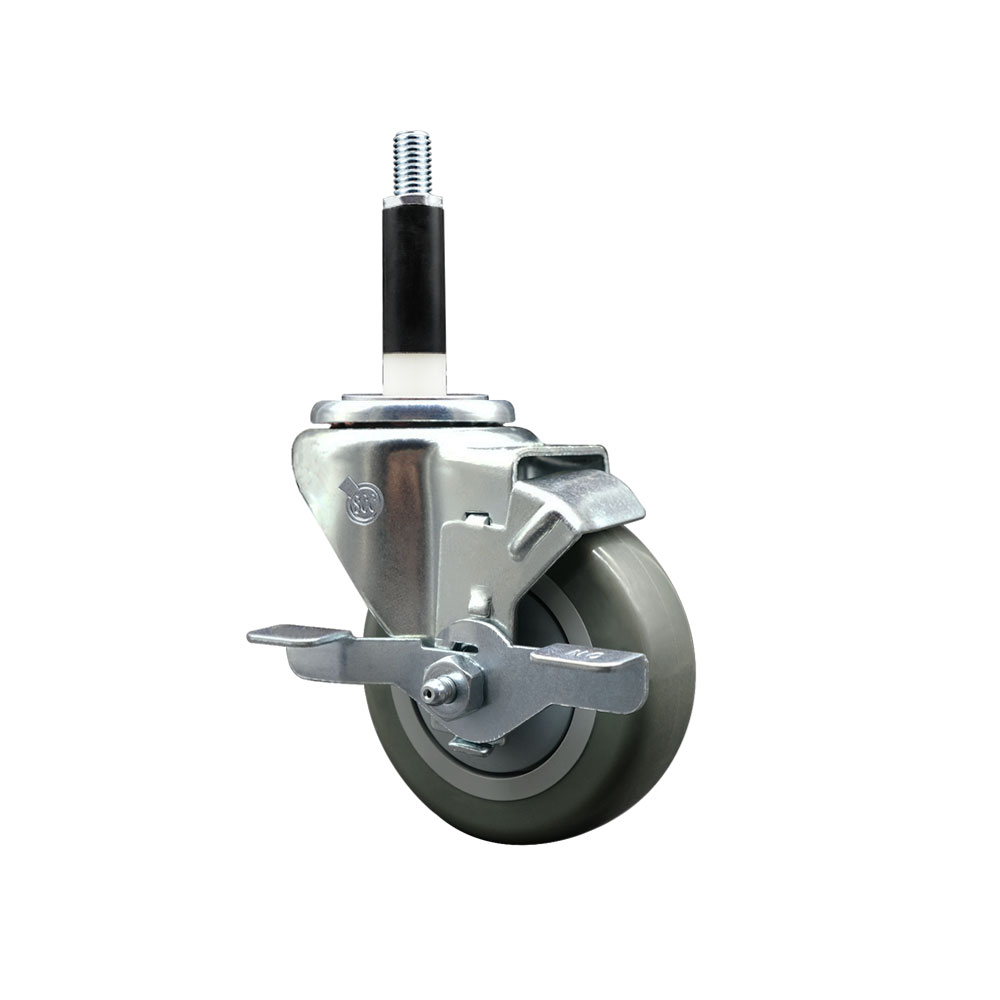 SCC-EX20S3514-PPUB-TLB-78 Polyurethane Expanding Stem Swivel Caster with 3.5 in. Gray Wheel & 0.87 in. Stem & Top Locking Brake