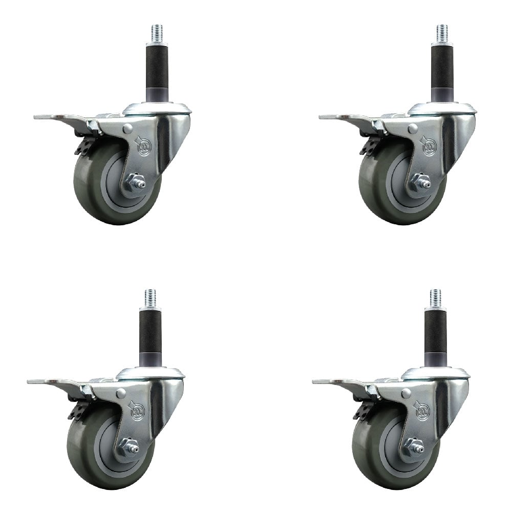 SCC-EXTTL20S314-PPUB-1-4 Polyurethane Swivel Expanding Stem Caster with 3 in. Gray Wheels & 1 in. Stems - Set of 4