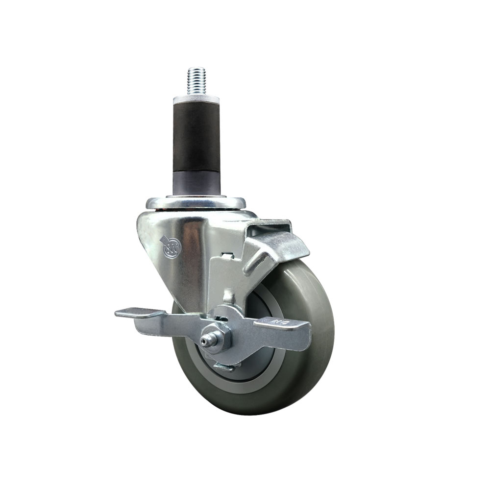 SCC-EX20S3514-PPUB-TLB-114 Polyurethane Expanding Stem Swivel Caster with 3.5 in. Gray Wheel & 1.25 in. Stem & Top Locking Brake