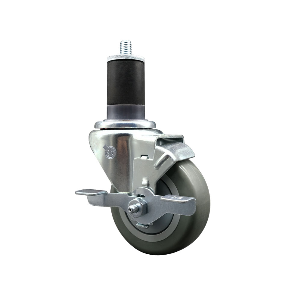 SCC-EX20S3514-PPUB-TLB-158 Polyurethane Expanding Stem Swivel Caster with 3.5 in. Gray Wheel & 1.63 in. Stem & Top Locking Brake
