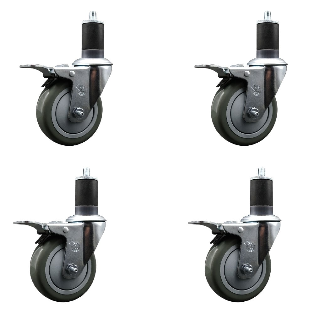 SCC-EXTTL20S414-PPUB-158-4 Polyurethane Swivel Expanding Stem Caster with 4 in. Gray Wheels & 1.63 in. Stems - Set of 4