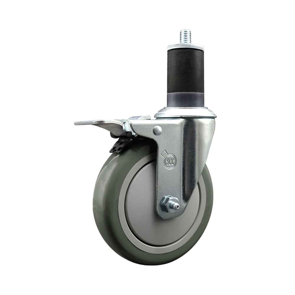 SCC-EXTTL20S514-PPUB-158 Polyurethane Expanding Stem Swivel Caster with 5 in. Gray Wheel & 1.63 in. Stem & Total Locking Brake