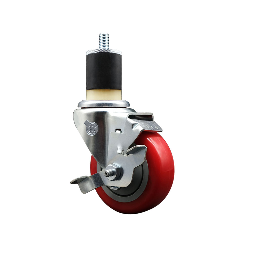 SCC-EX20S3514-PPUB-RED-TLB-178 Polyurethane Expanding Stem Swivel Caster with 3.5 in. Red Wheel & 1.87 in. Stem & Top Locking Brake