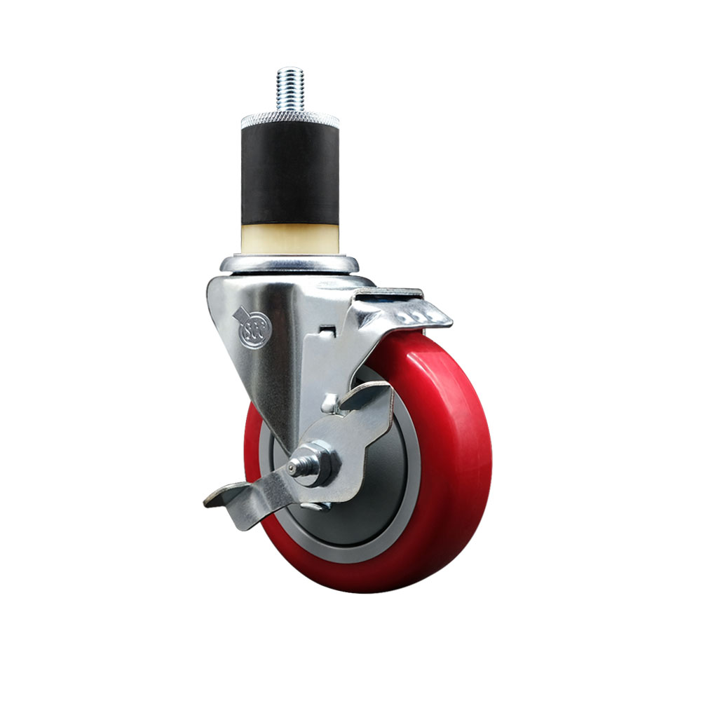SCC-EX20S414-PPUB-RED-TLB-178 Polyurethane Expanding Stem Swivel Caster with 4 in. Red Wheel & 1.87 in. Stem & Top Locking Brake