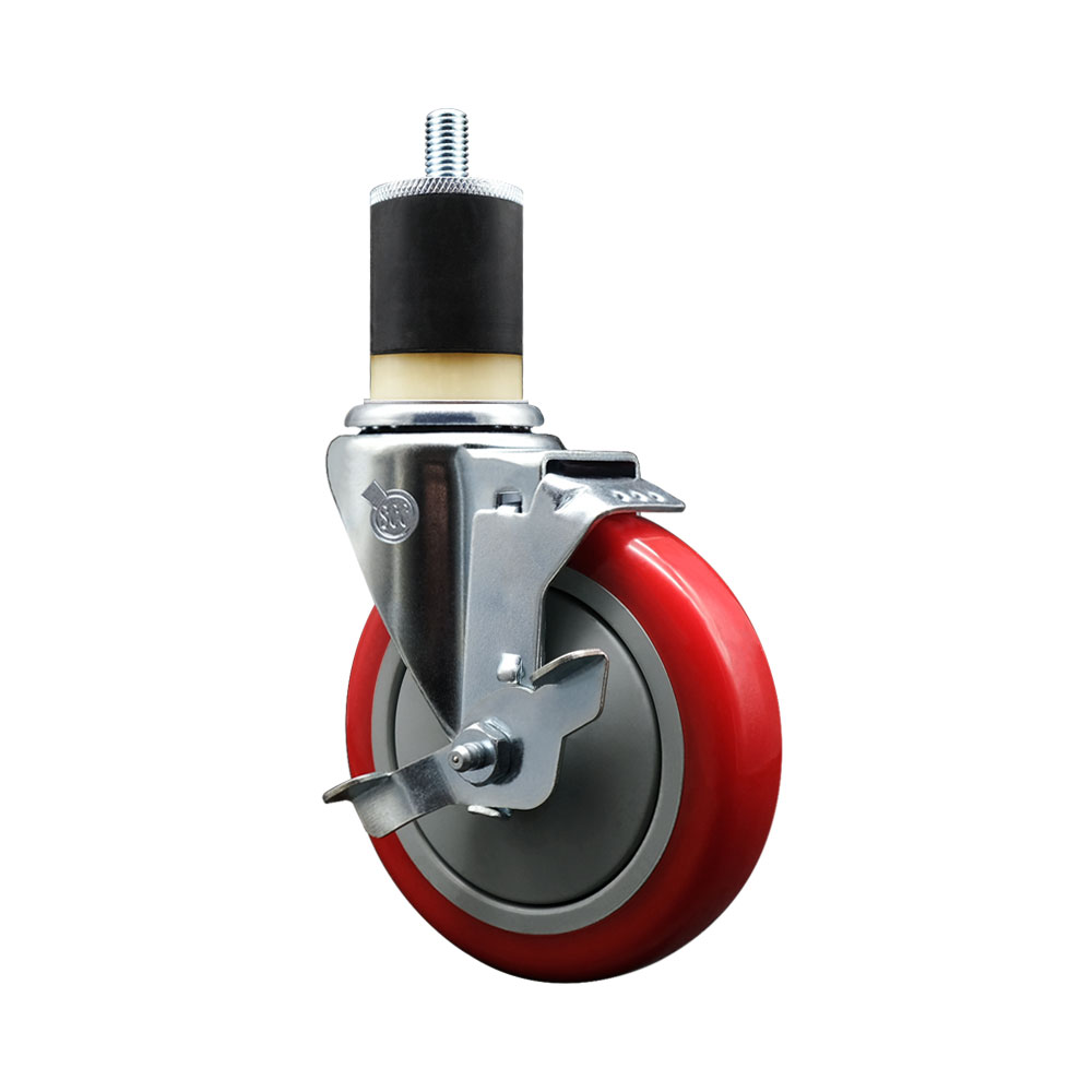 SCC-EX20S514-PPUB-RED-TLB-178 Polyurethane Expanding Stem Swivel Caster with 5 in. Red Wheel & 1.87 in. Stem & Top Locking Brake