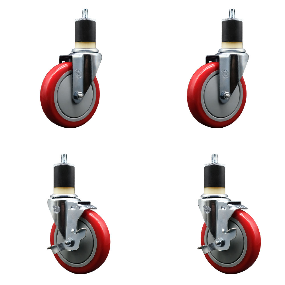 SCC-EX20S514-PPUB-RED-2-TLB-2-178 Polyurethane Swivel Expanding Stem Caster with 5 in. Red Wheels & 1.87 in. Stems - Set of 4