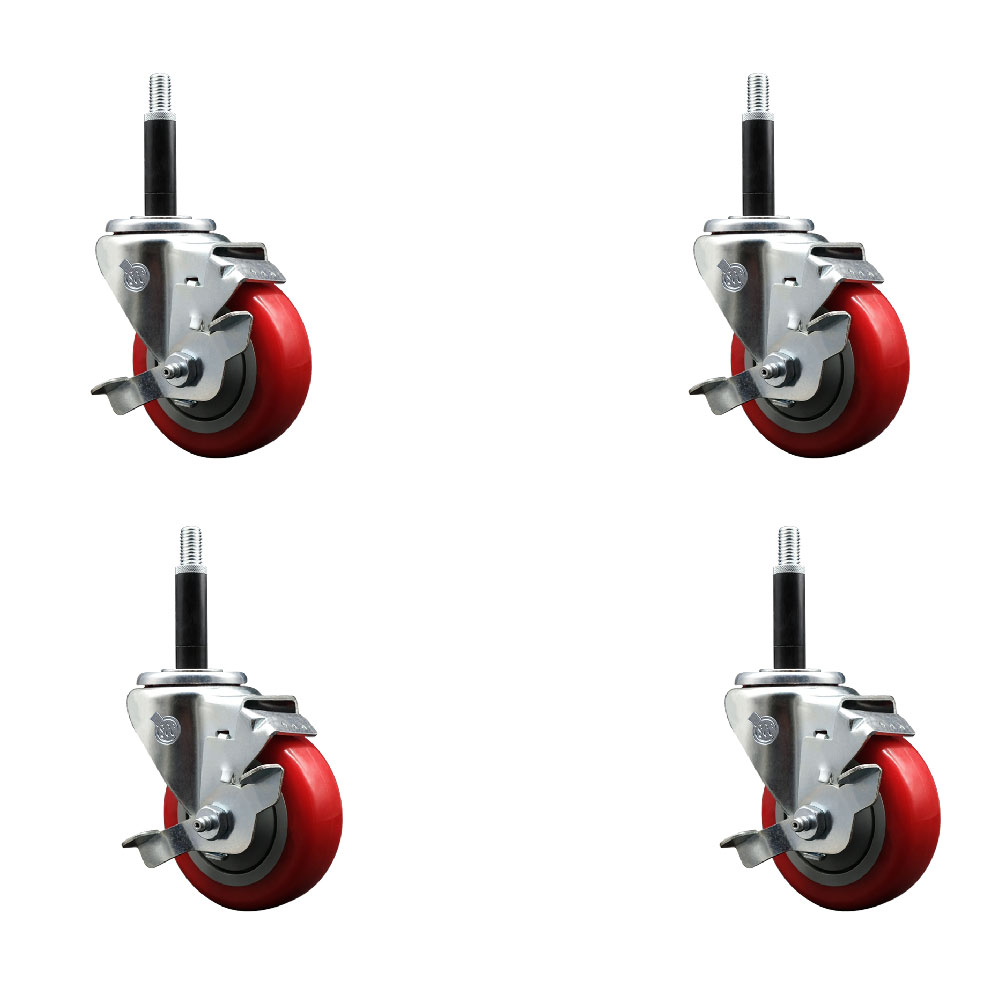 SCC-EX20S3514-PPUB-RED-TLB-34-4 Polyurethane Swivel Expanding Stem Caster with 3.5 in. Red Wheels & 0.75 in. Stems - Set of 4