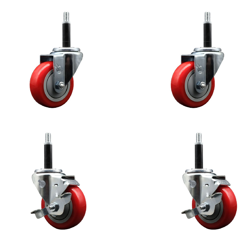 SCC-EX20S3514-PPUB-RED-2-TLB-2-34 Polyurethane Swivel Expanding Stem Caster with 3.5 in. Red Wheels & 0.75 in. Stems - Set of 4