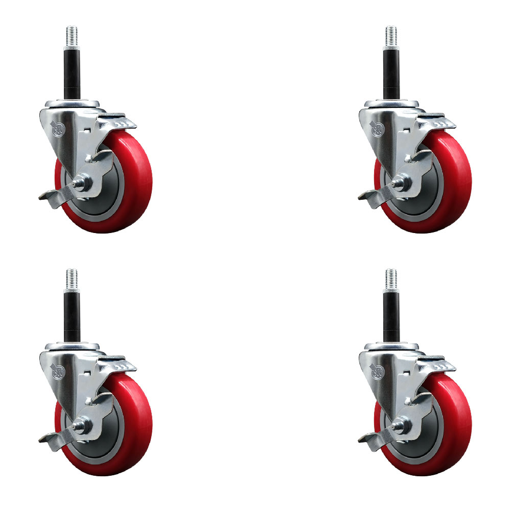 SCC-EX20S414-PPUB-RED-TLB-34-4 Polyurethane Swivel Expanding Stem Caster with 4 in. Red Wheels & 0.75 in. Stems - Set of 4