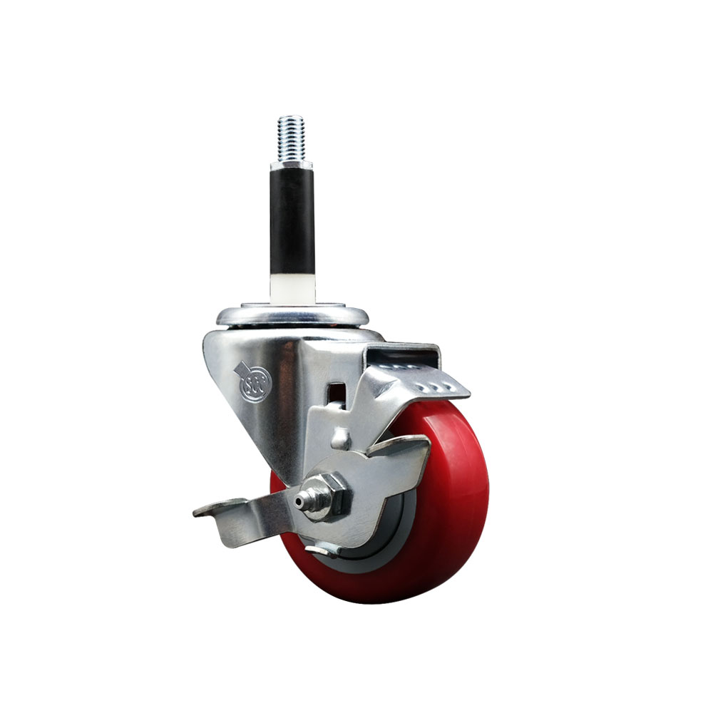 SCC-EX20S314-PPUB-RED-TLB-78 Polyurethane Expanding Stem Swivel Caster with 3 in. Red Wheel & 0.87 in. Stem & Top Locking Brake