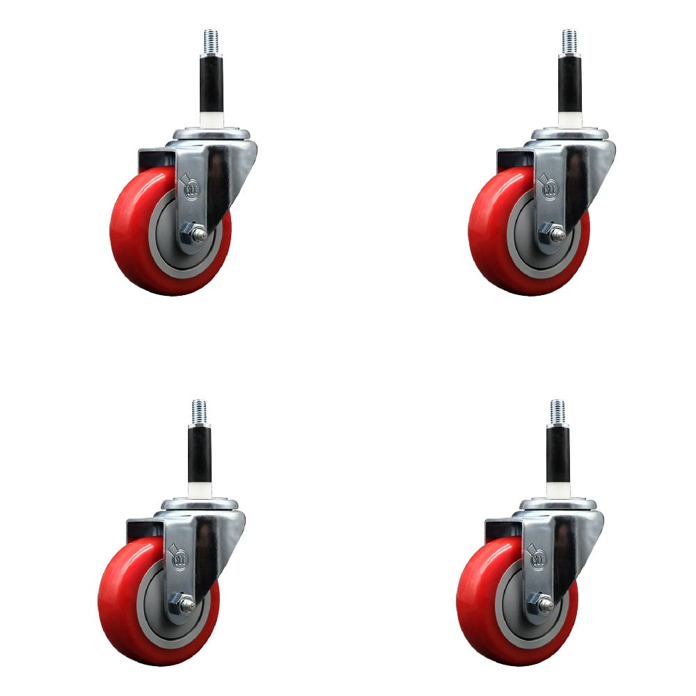 SCC-EX20S3514-PPUB-RED-78-4 Polyurethane Swivel Expanding Stem Caster with 3.5 in. Red Wheels & 0.87 in. Stems - Set of 4
