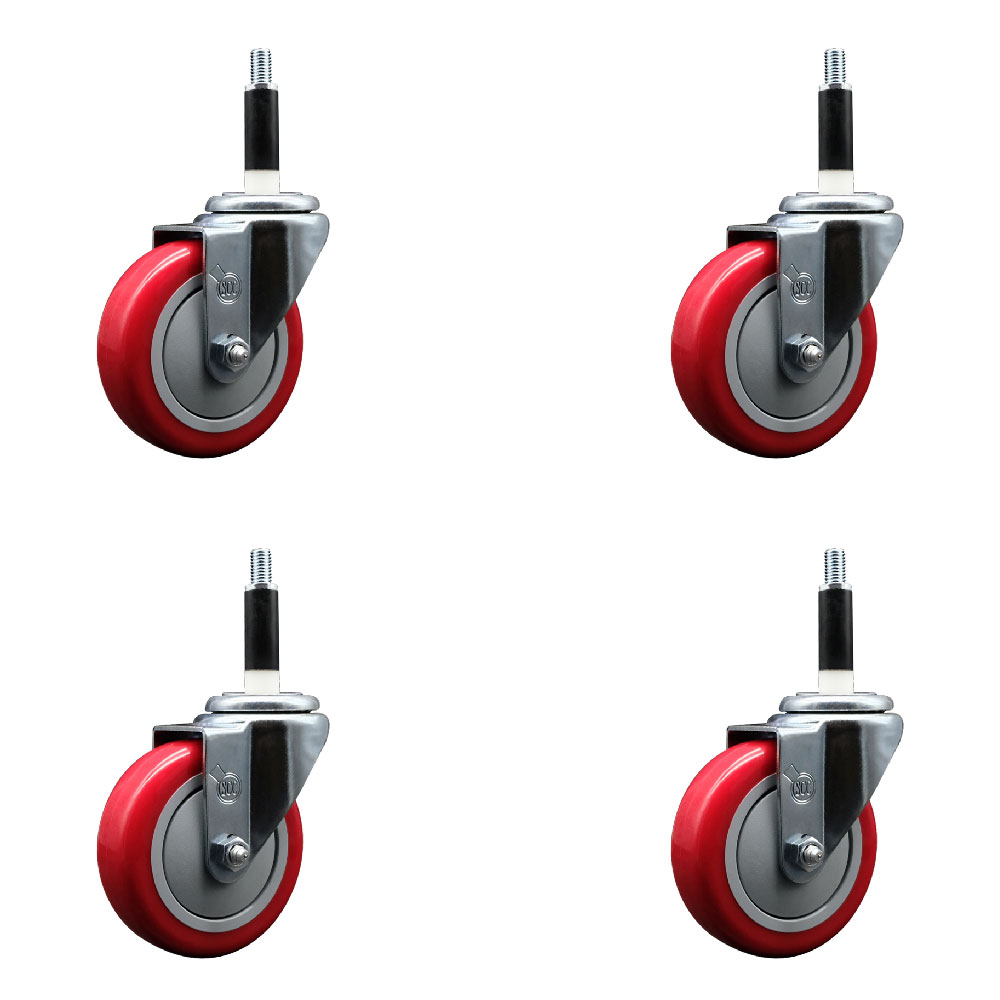 SCC-EX20S414-PPUB-RED-78-4 Polyurethane Swivel Expanding Stem Caster with 4 in. Red Wheels & 0.87 in. Stems - Set of 4
