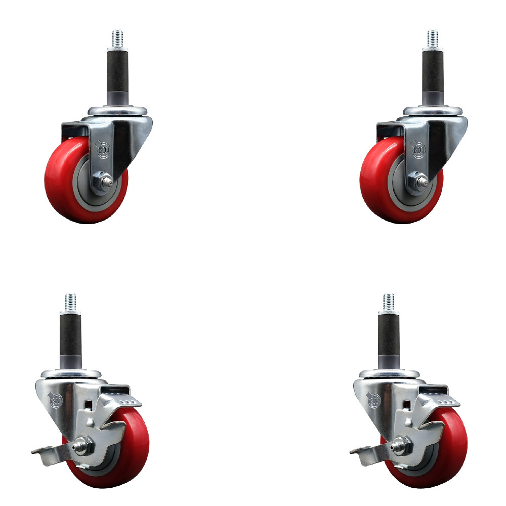 SCC-EX20S314-PPUB-RED-2-TLB-2-1 Polyurethane Swivel Expanding Stem Caster with 3 in. Red Wheels & 1 in. Stems - Set of 4