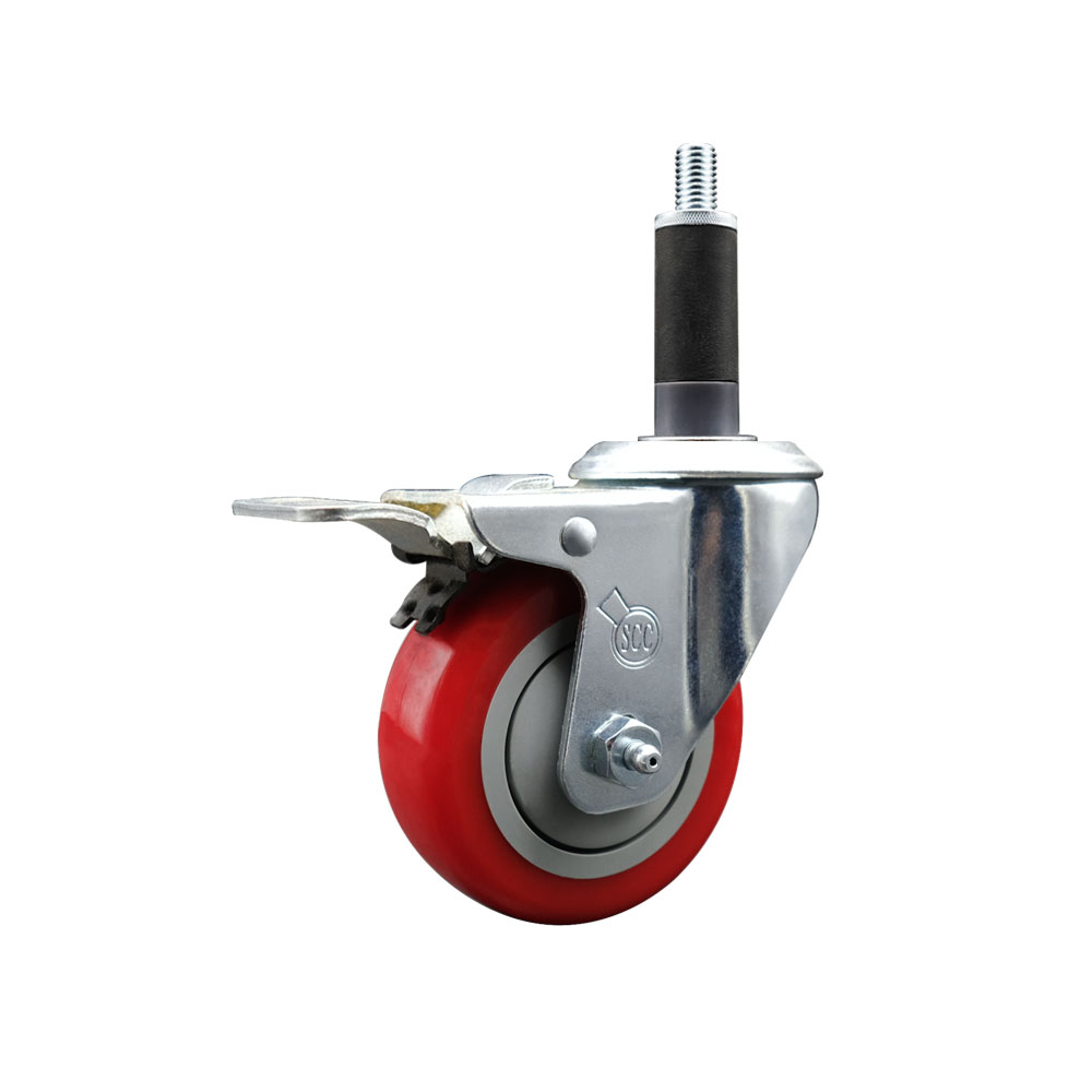 SCC-EXTTL20S3514-PPUB-RED-1 Polyurethane Expanding Stem Swivel Caster with 3.5 in. Red Wheel & 1 in. Stem & Total Locking Brake
