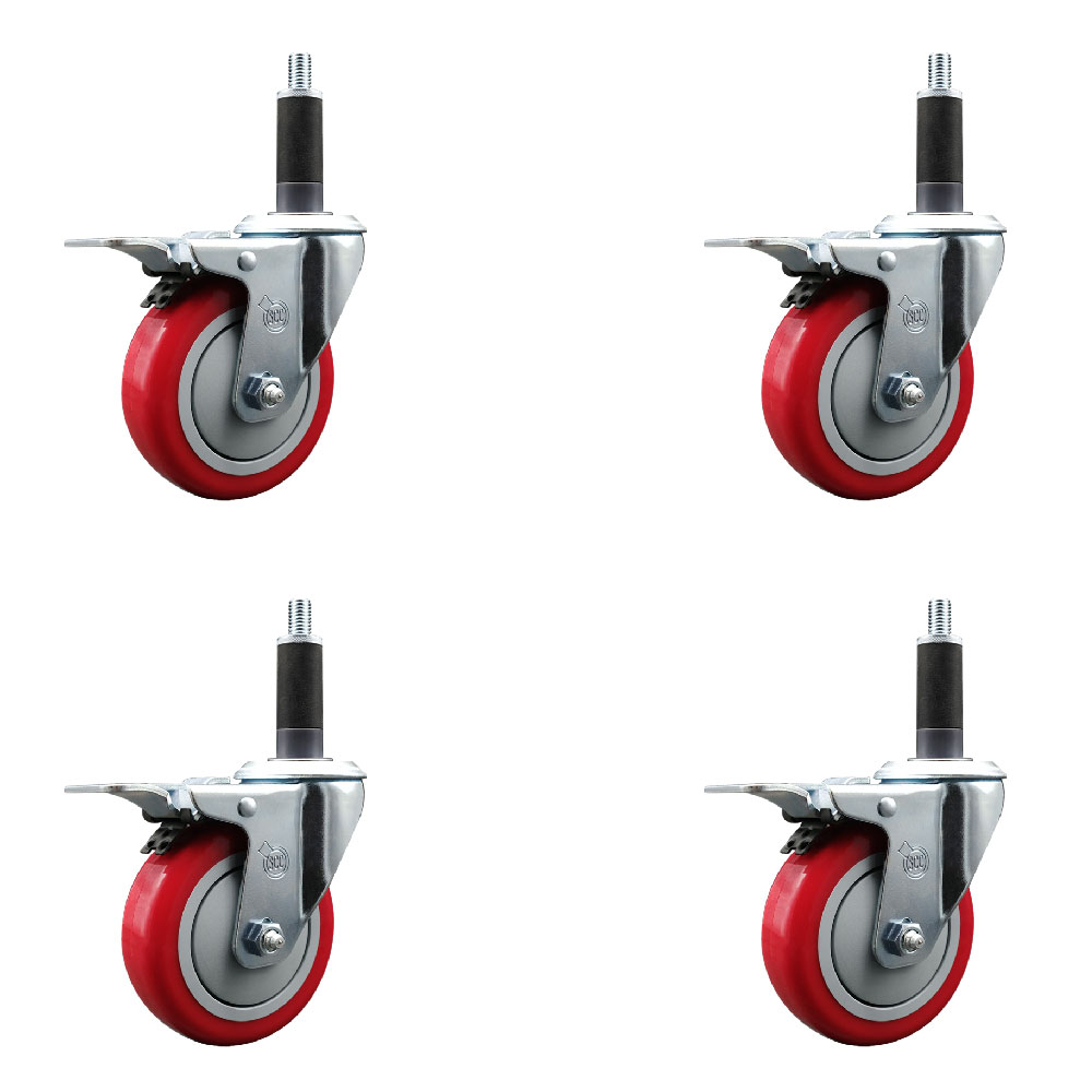SCC-EXTTL20S414-PPUB-RED-1-4 Polyurethane Swivel Expanding Stem Caster with 4 in. Red Wheels & 1 in. Stems - Set of 4