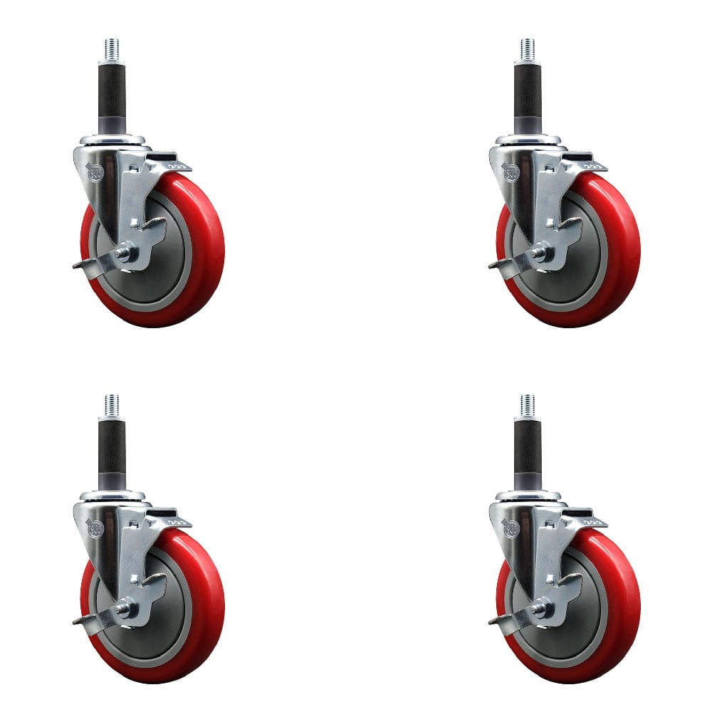 SCC-EX20S514-PPUB-RED-TLB-1-4 Polyurethane Swivel Expanding Stem Caster with 5 in. Red Wheels & 1 in. Stems - Set of 4