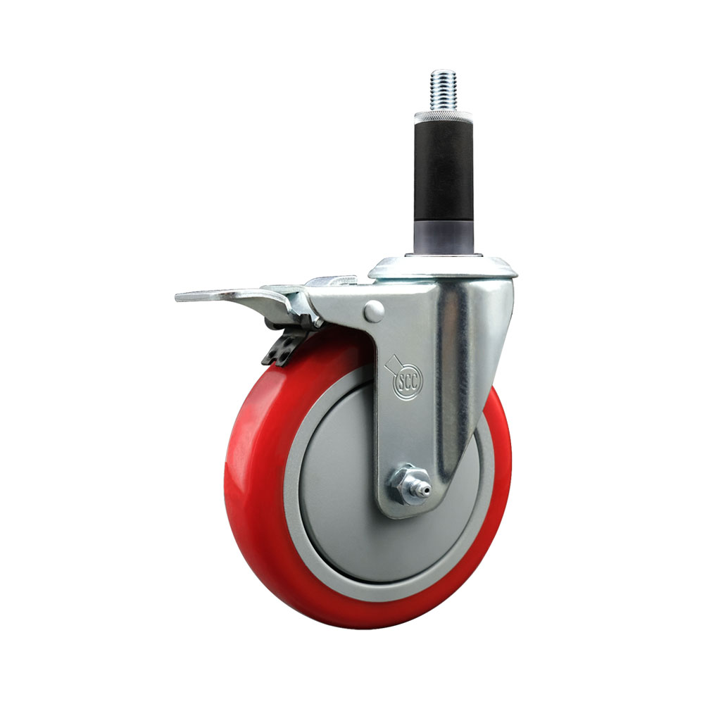 SCC-EXTTL20S514-PPUB-RED-118 Polyurethane Expanding Stem Swivel Caster with 5 in. Red Wheel & 1.13 in. Stem & Total Locking Brake