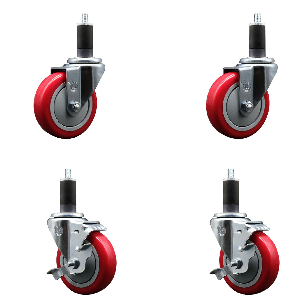 SCC-EX20S414-PPUB-RED-2-TLB-2-114 Polyurethane Swivel Expanding Stem Caster with 4 in. Red Wheels & 1.25 in. Stems - Set of 4
