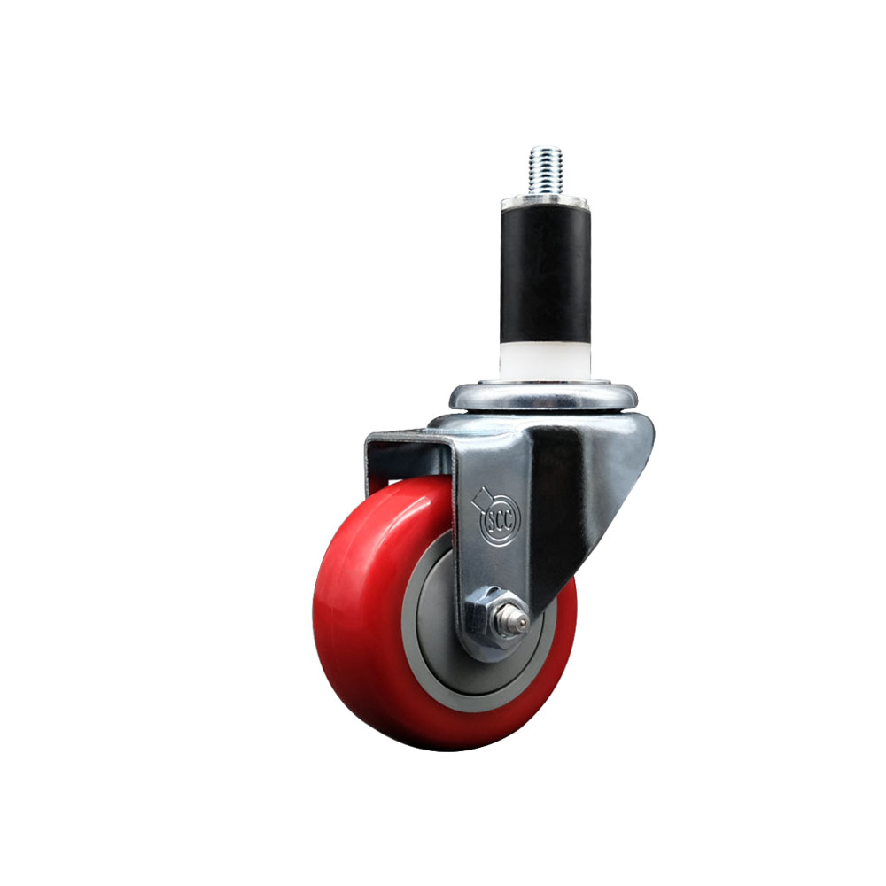 SCC-EX20S314-PPUB-RED-138 Polyurethane Expanding Stem Swivel Caster with 3 in. Red Wheel & 1.38 in. Stem