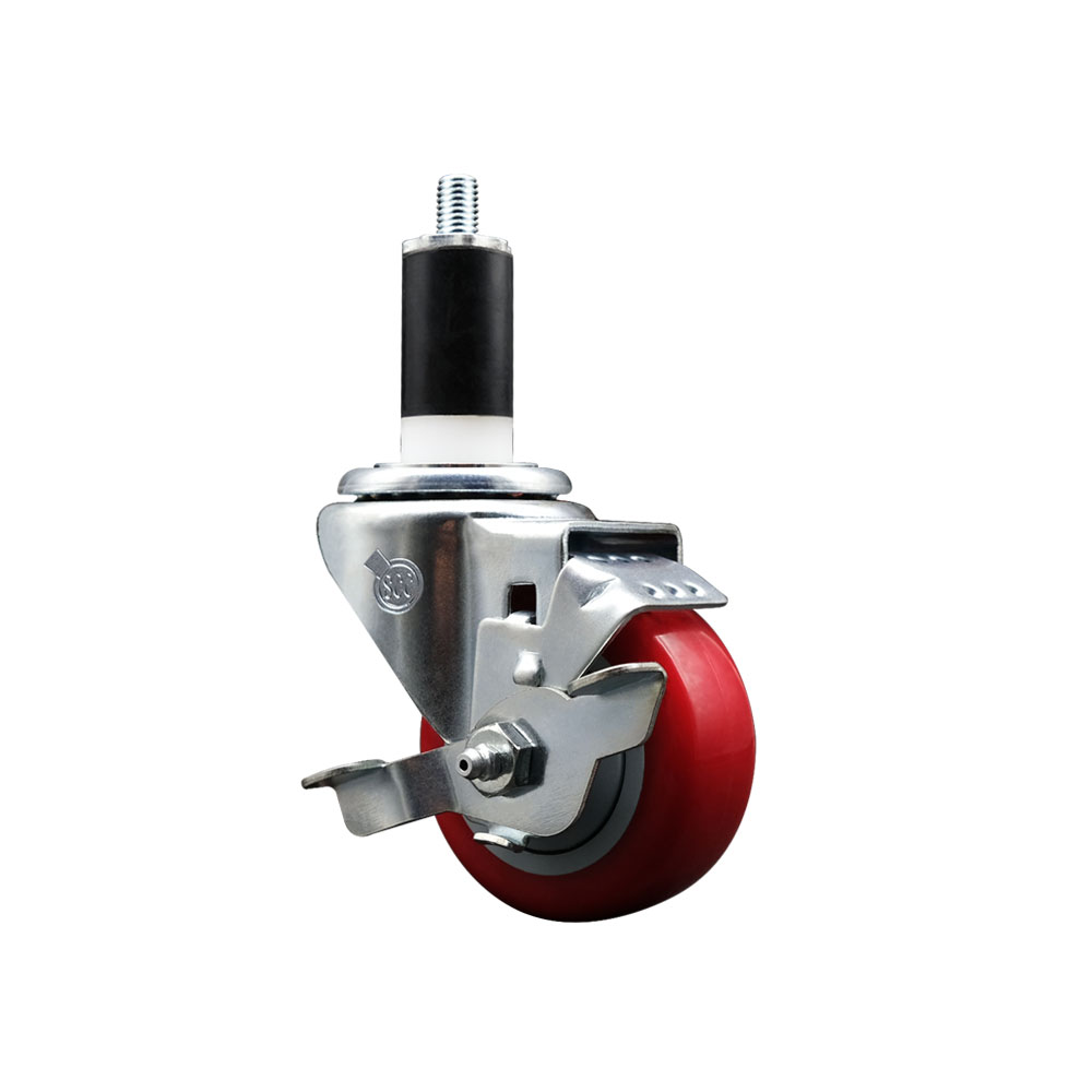 SCC-EX20S314-PPUB-RED-TLB-138 Polyurethane Expanding Stem Swivel Caster with 3 in. Red Wheel & 1.38 in. Stem & Top Locking Brake