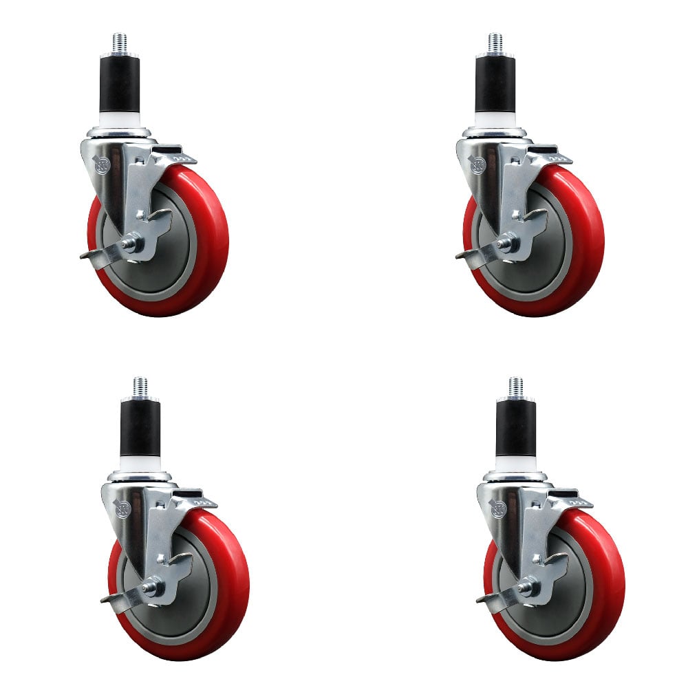 SCC-EX20S514-PPUB-RED-TLB-112-4 Polyurethane Swivel Expanding Stem Caster with 5 in. Red Wheels & 1.5 in. Stems - Set of 4