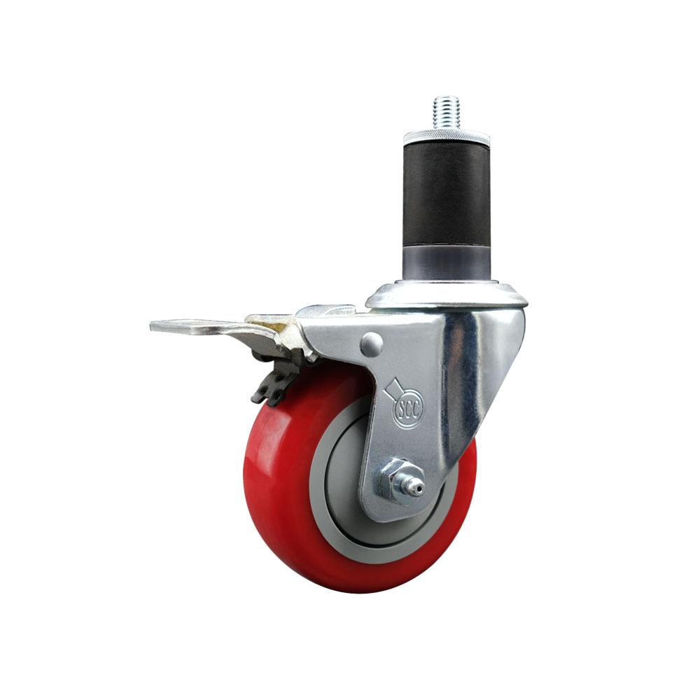SCC-EXTTL20S3514-PPUB-RED-158 Polyurethane Expanding Stem Swivel Caster with 3.5 in. Red Wheel & 1.63 in. Stem & Total Locking Brake