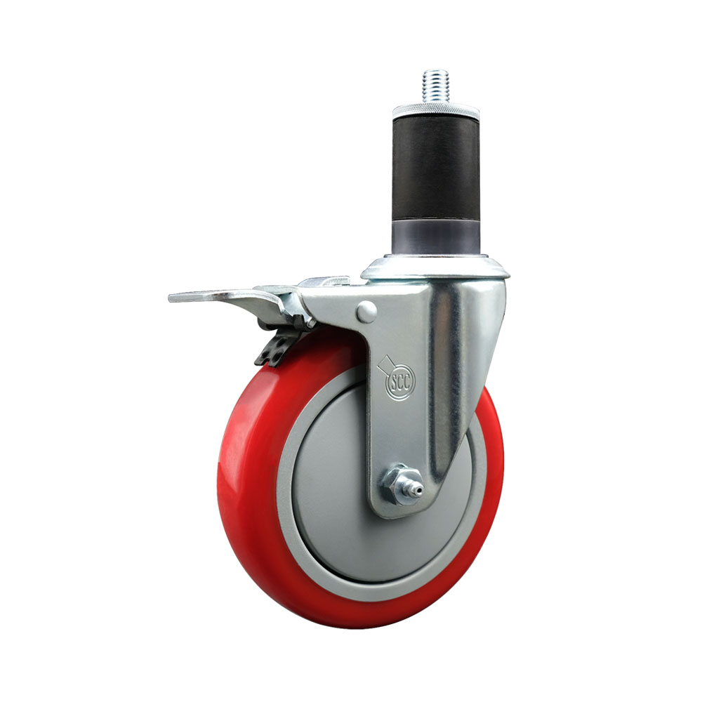 SCC-EXTTL20S514-PPUB-RED-158 Polyurethane Expanding Stem Swivel Caster with 5 in. Red Wheel & 1.63 in. Stem & Total Locking Brake