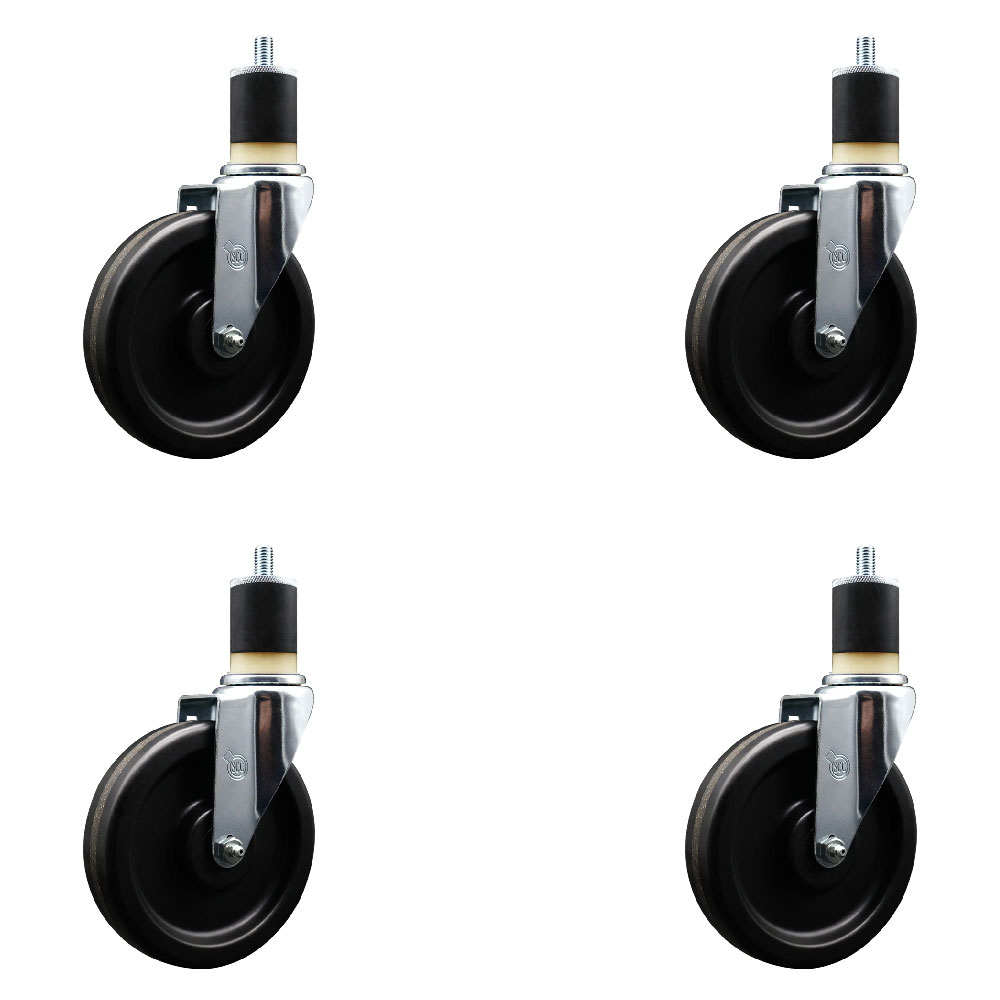 SCC-EX20S615-PHS-178-4 Phenolic Swivel Expanding Stem Caster with 6 in. Black Wheels & 1.87 in. Stems - Set of 4