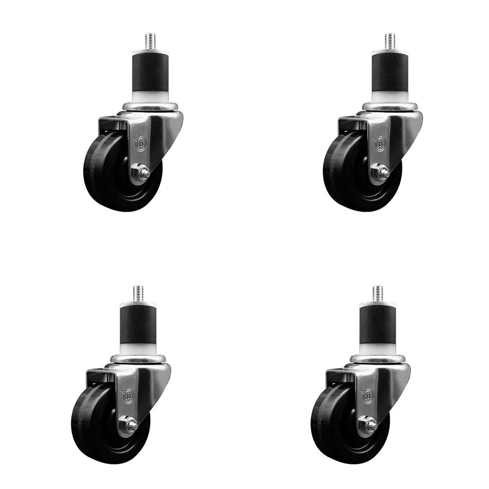 SCC-SSEX20S314-PHS-178-4 Stainless Steel Phenolic Swivel Expanding Stem Caster with 3 in. Black Wheels & 1.87 in. Stems - Set of 4