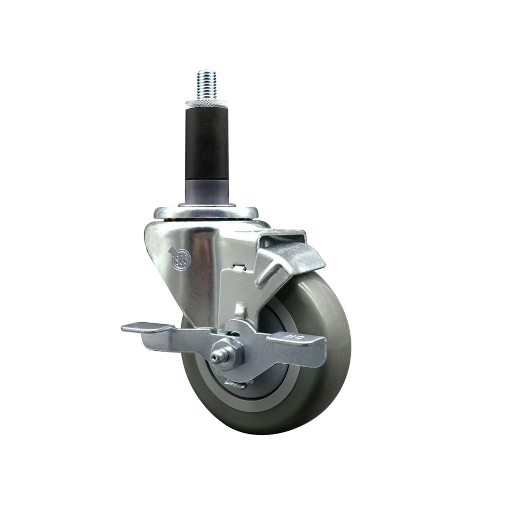 SCC-EX20S3514-PPUB-TLB-118 Polyurethane Expanding Stem Swivel Caster with 3.5 in. Gray Wheel & 1.13 in. Stem & Top Locking Brake